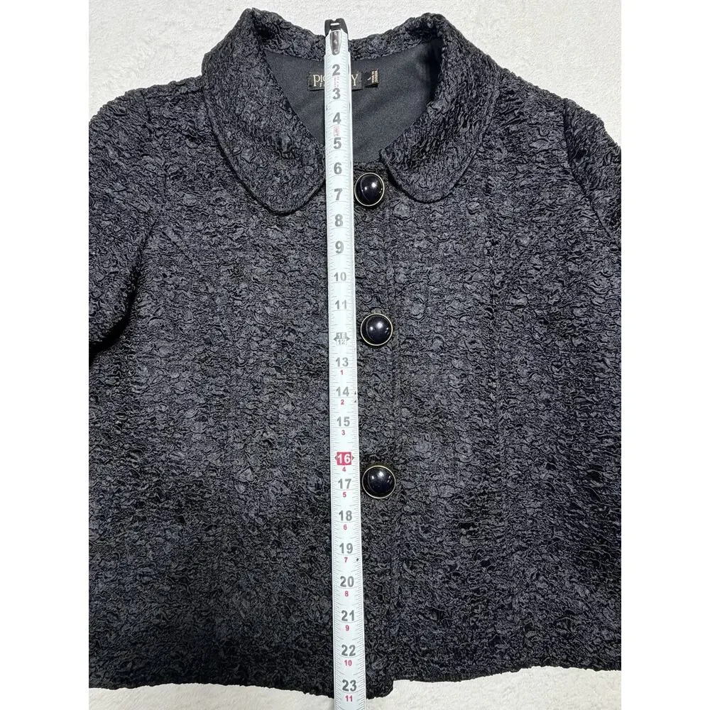Picadilly Fashions Textured Boucle Crop Jacket L Peter Pan Collar Charcoal Gray